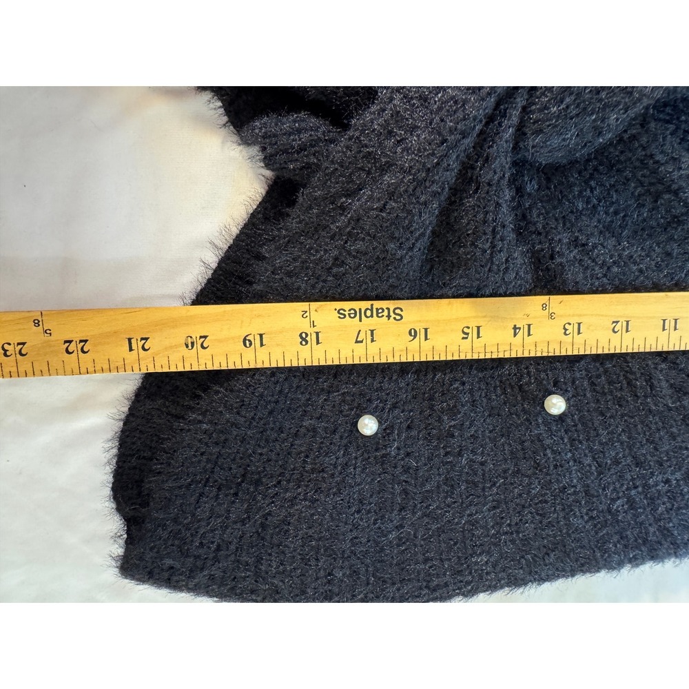 Twist Front Sweater Women Small Black Faux Pearl Embellished V-Neck - Picture 7 of 8
